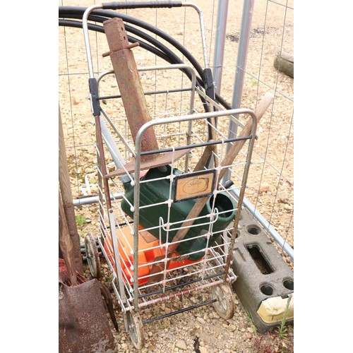 21 - Qty of garden tools, drain rods, watering can, old plough, etc