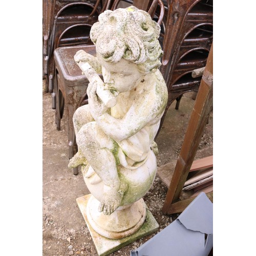 55 - Large statue, cherub playing flute approximately 3’ high