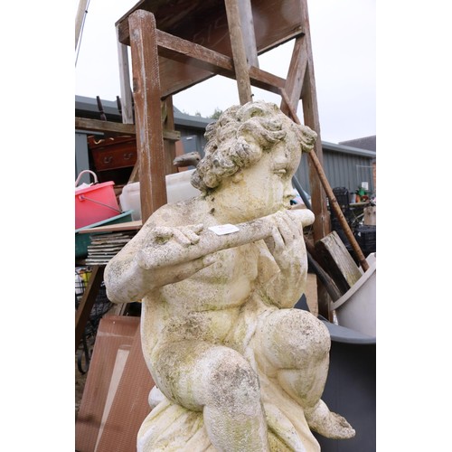 55 - Large statue, cherub playing flute approximately 3’ high