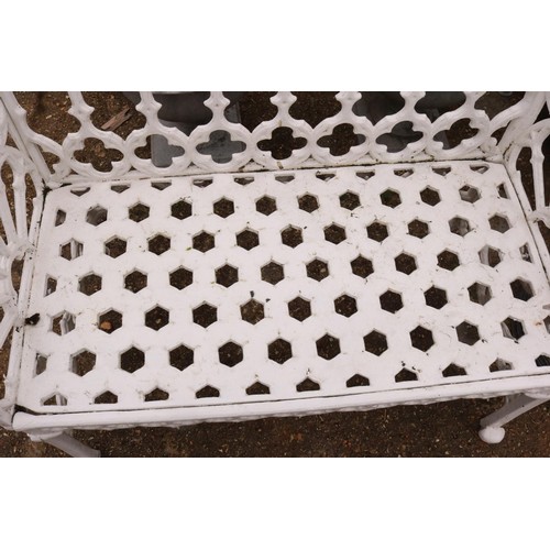 62 - Two seater cast, iron, modern garden bench painted white