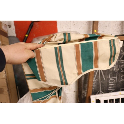 105 - 2 sun awnings (windows), good condition, striped orange, brown, green - both measuring 55