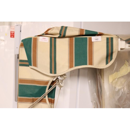 105 - 2 sun awnings (windows), good condition, striped orange, brown, green - both measuring 55