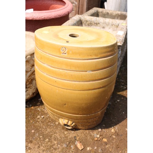 34 - Price & Bristow gin barrel & 4 other plant pots