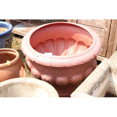 34 - Price & Bristow gin barrel & 4 other plant pots