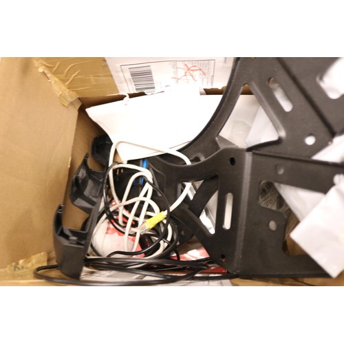 87 - 7 x boxes of various office, miscellaneous inc. phones, stapler, cables etc.