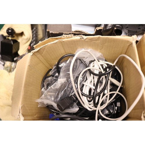 87 - 7 x boxes of various office, miscellaneous inc. phones, stapler, cables etc.