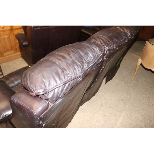 693 - 3 seat, 2 seat, chair & footrest - brown reclining sofas