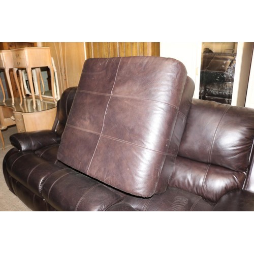 693 - 3 seat, 2 seat, chair & footrest - brown reclining sofas