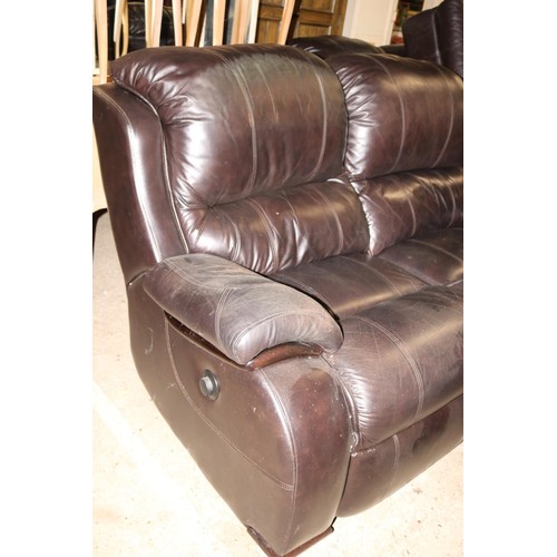 693 - 3 seat, 2 seat, chair & footrest - brown reclining sofas