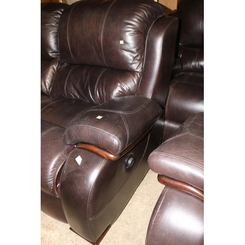 693 - 3 seat, 2 seat, chair & footrest - brown reclining sofas