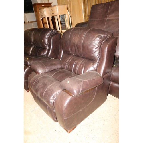 693 - 3 seat, 2 seat, chair & footrest - brown reclining sofas