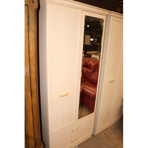 698 - Modern oak lined double wardrobe with mirror & 2 drawers