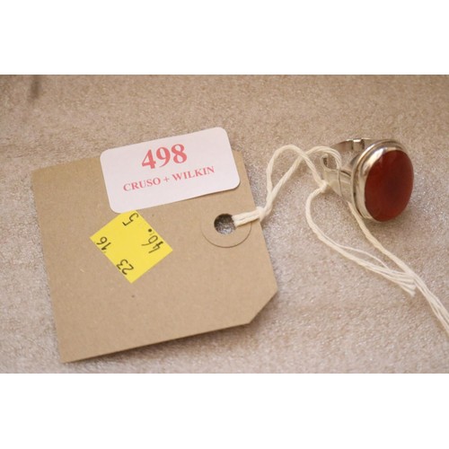 498 - Hallmarked silver ring - orange stone