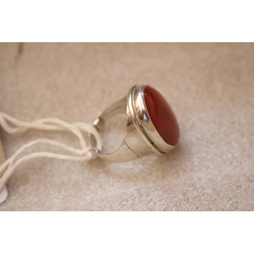 498 - Hallmarked silver ring - orange stone