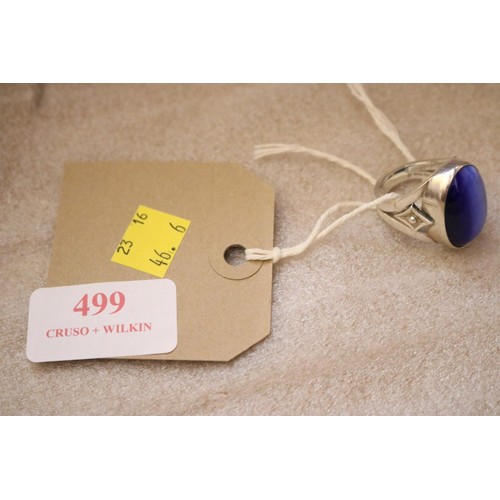 499 - Hallmarked silver ring - blue stone