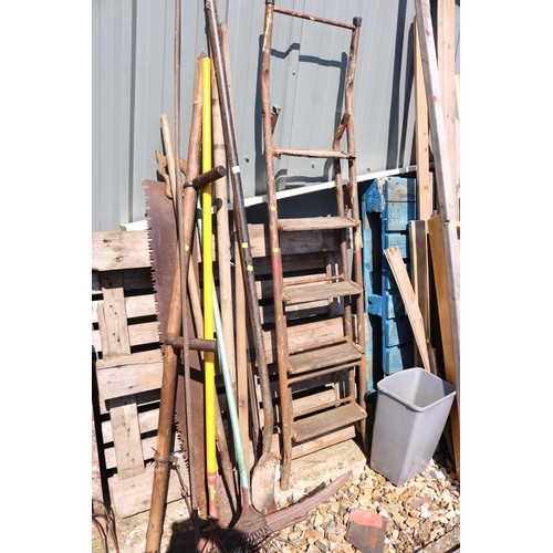 6 - Quantity of various garden tools, including scythe,