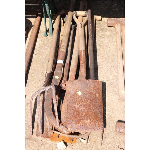 47 - Quantity of various garden tools, including spades, baiting, spade, hooks, etc