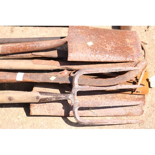 47 - Quantity of various garden tools, including spades, baiting, spade, hooks, etc