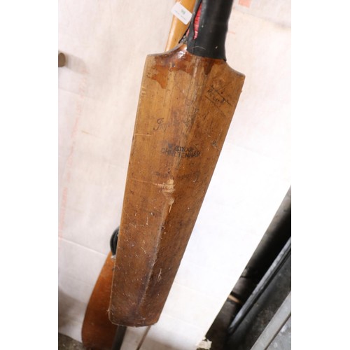 98 - Boat  oar, cricket bat and antique tire pump