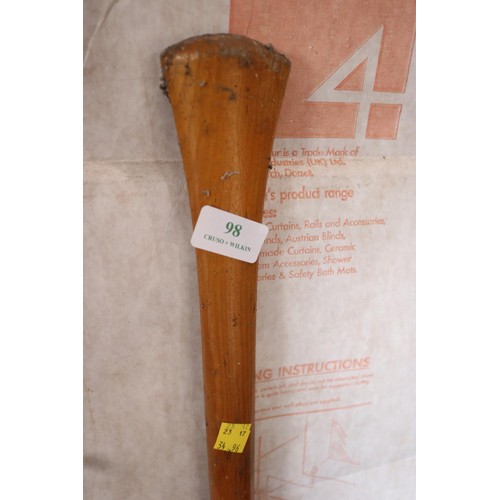 98 - Boat  oar, cricket bat and antique tire pump