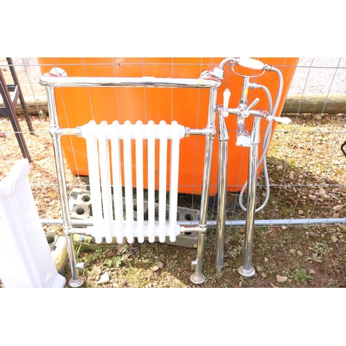 33 - Pedestal sink, radiator, towel rail & tap