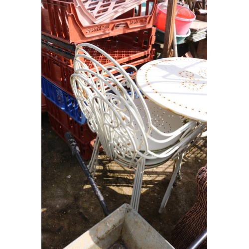 102 - White outside patio metal table & 4 chairs