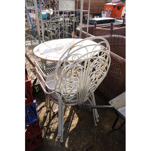 102 - White outside patio metal table & 4 chairs