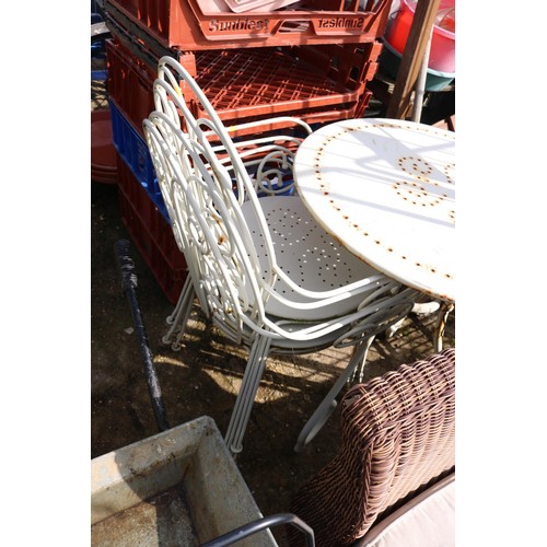 102 - White outside patio metal table & 4 chairs