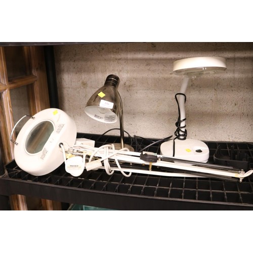 156 - 2 magnifying desk lamps & 1 other - warranted until 12 noon Tuesday following the above sale