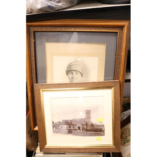 187A - Framed photograph of Norfolk Church & picture of  a lady