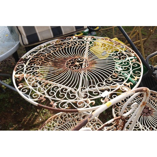 56 - Wrought metal garden table with 2 folding chairs