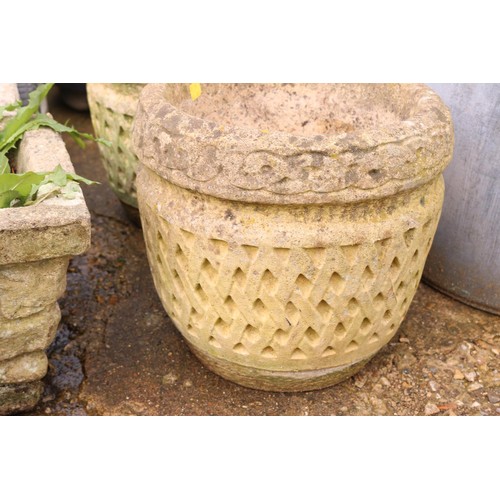 67 - Pair of stone lattice planters