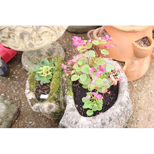 74 - Two Log stone planters with begonias