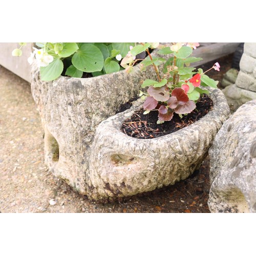 74 - Two Log stone planters with begonias