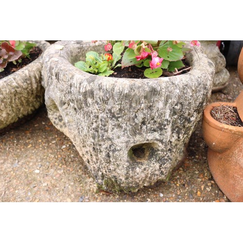 74 - Two Log stone planters with begonias