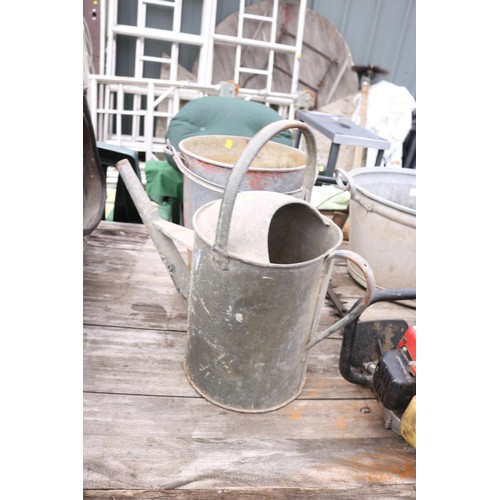 83 - 2 galvanised watering cans with galvanised fire bucket