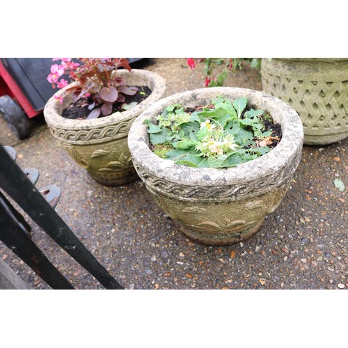 93 - Pair of stone planters small, including plants