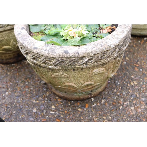 93 - Pair of stone planters small, including plants