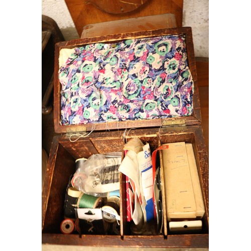 130 - Sewing box, 3 sea grass boxes & elegance vogue storage