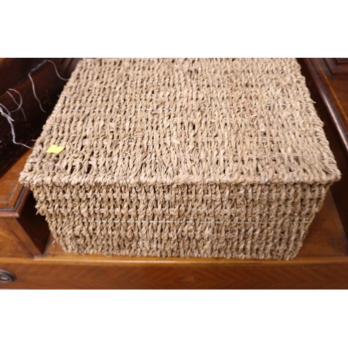 130 - Sewing box, 3 sea grass boxes & elegance vogue storage