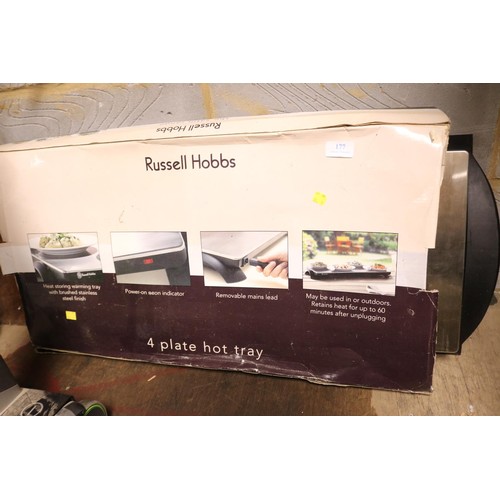 177 - Russel Hobbs 4 plate hot tray - warranted until 12 noon Tuesday following the above sale