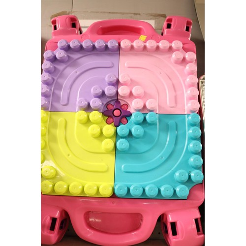 201 - Pink mega bloks play table & bag of bricks