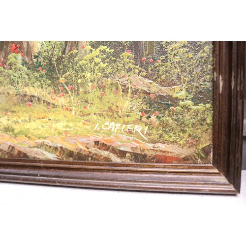 211 - Oil painting of a woodland scene, signed I Cafieri