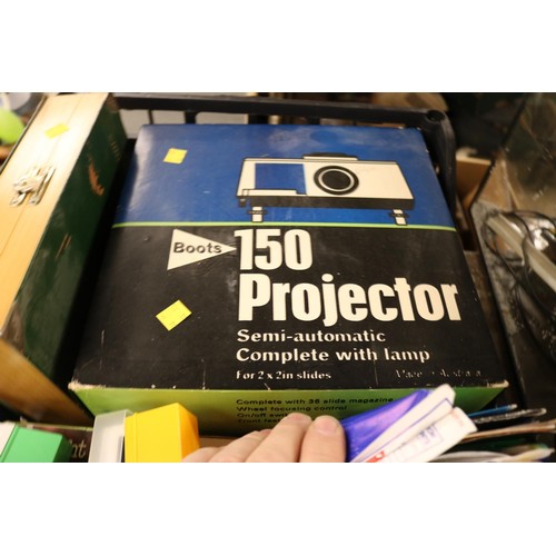 336 - Box of vintage projector equipment, slides, photos, etc