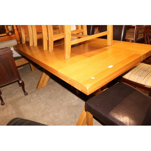 703 - Heavy oak dining table with 6 chairs