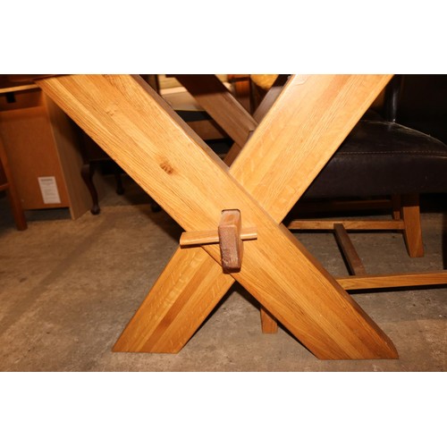 703 - Heavy oak dining table with 6 chairs