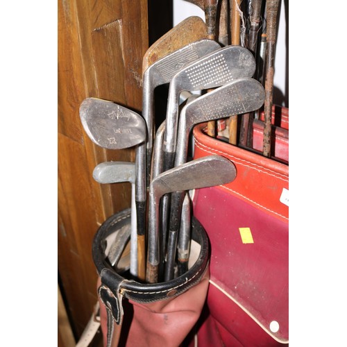 132 - 2 bags of vintage golf clubs - woods & irons with vintage golf bags