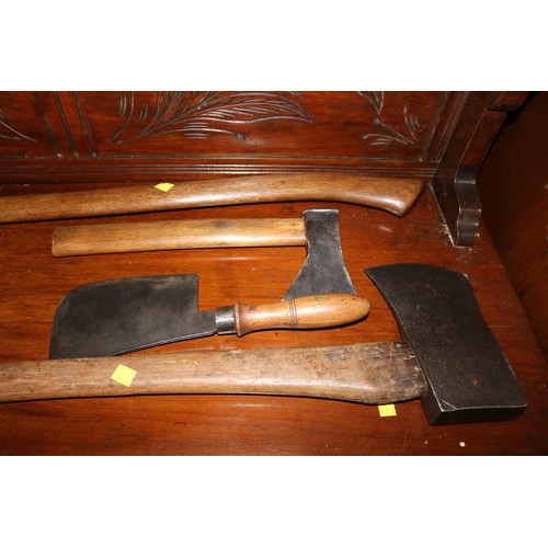 141 - 6 axes, incl 2 felling axes, smaller axes & axe heads