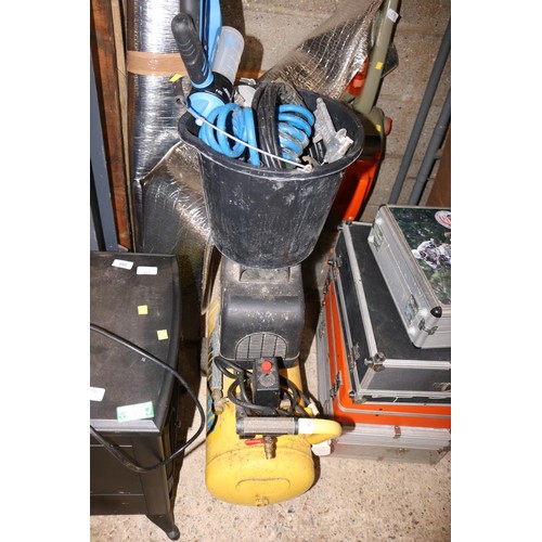 174 - Wolf air compressor & bucket of attachments - to be rewired and installed and tested by a qualified ... 