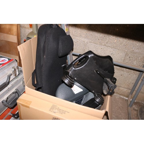 199 - Large box, incl back rests, booster seat, shredder, storage trolley, etc - warranted until 12 noon T... 